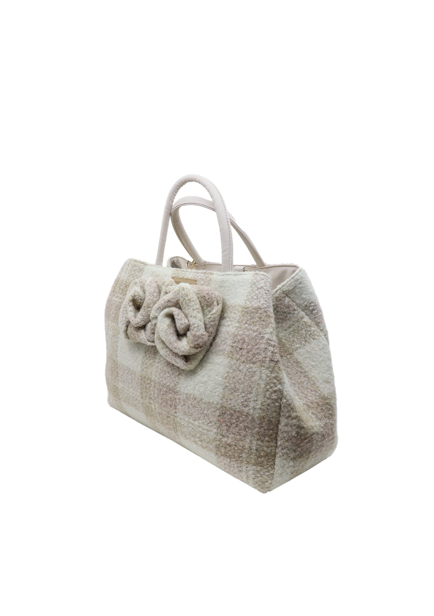 Ecru-beige karierte Handtasche