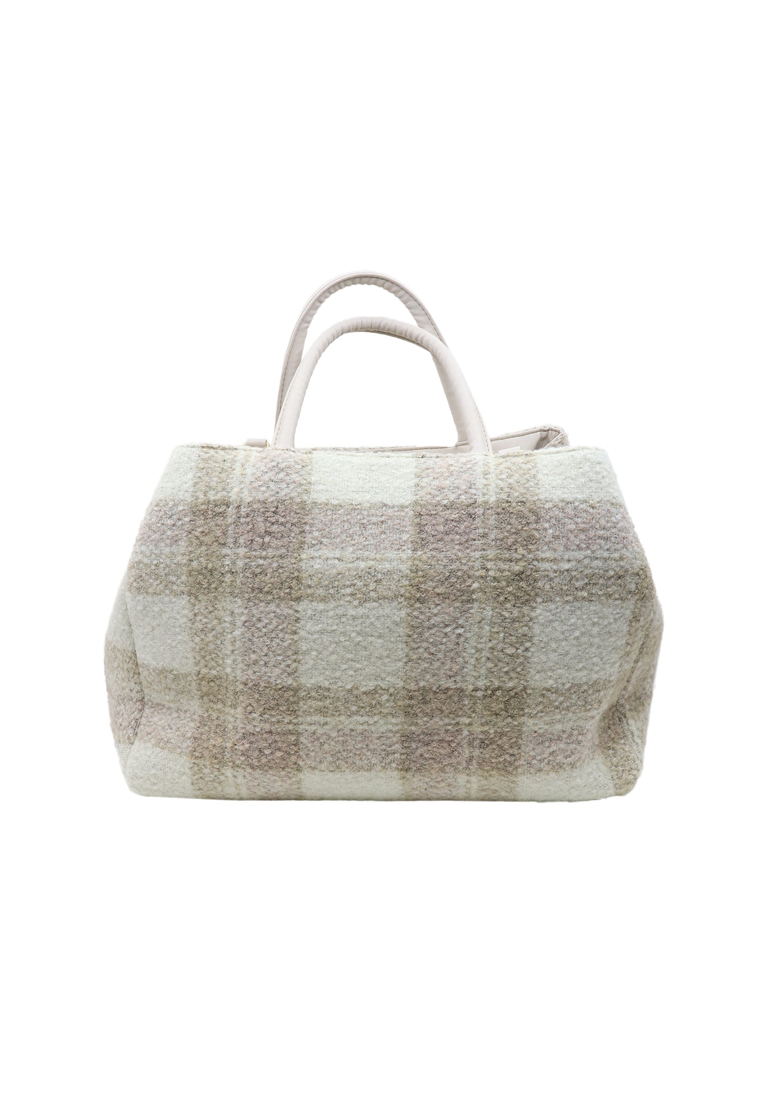 Ecru-beige karierte Handtasche