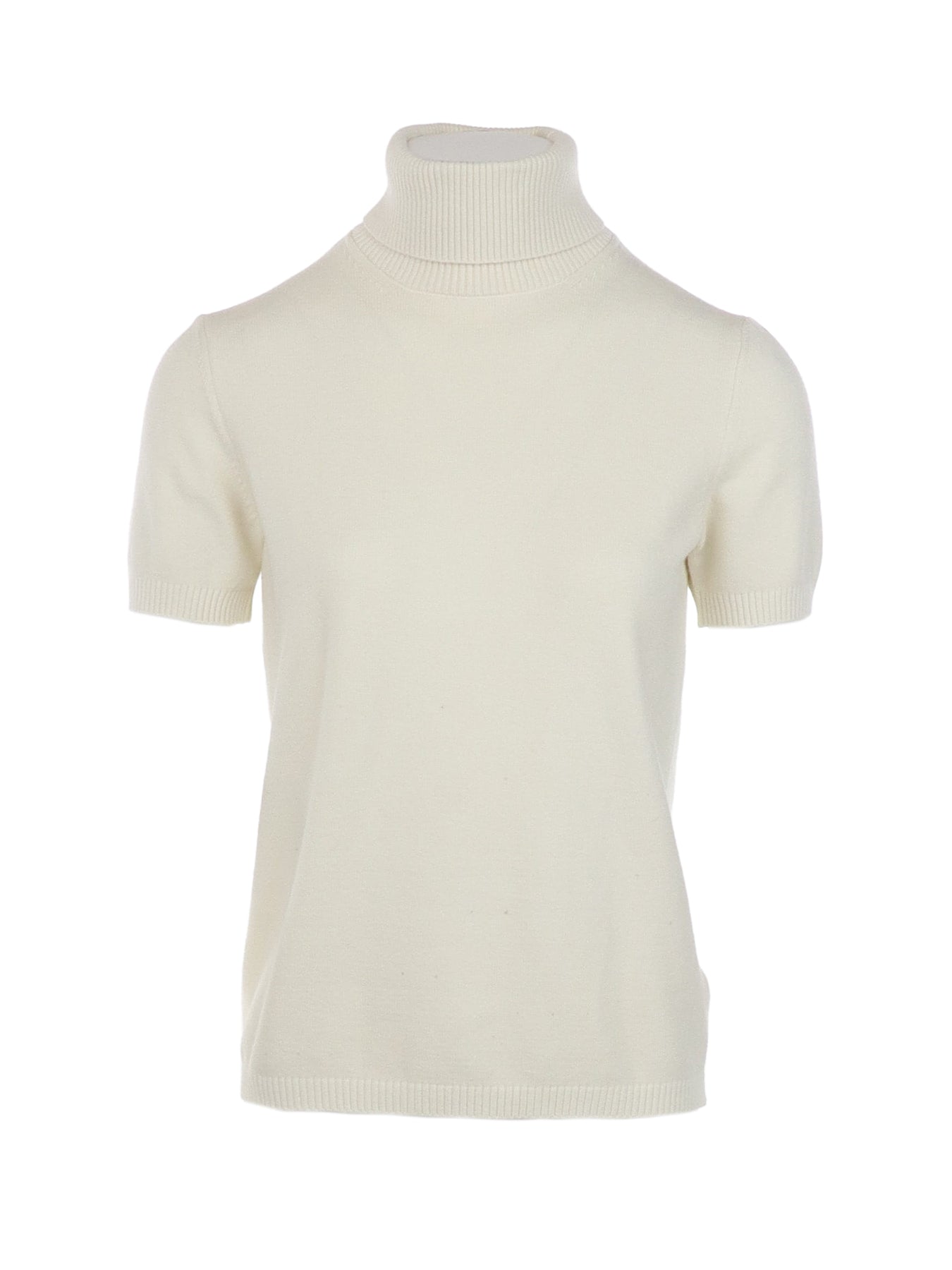 Antonello Serio Rollkragenpullover mit kurzen Ärmeln in Ecru
