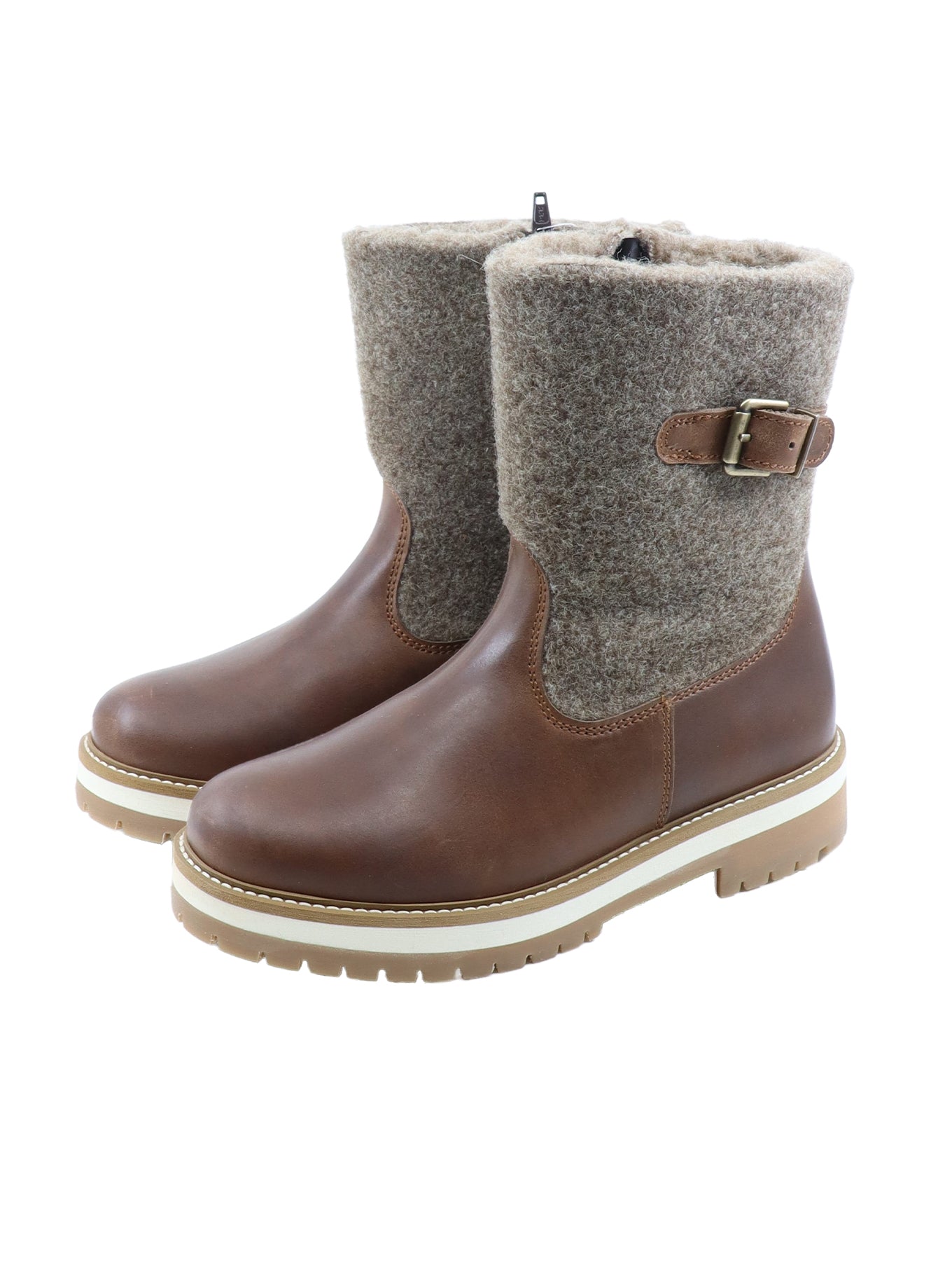 Bottines bi matière marron en cuir/feutrine La Thuile 946
