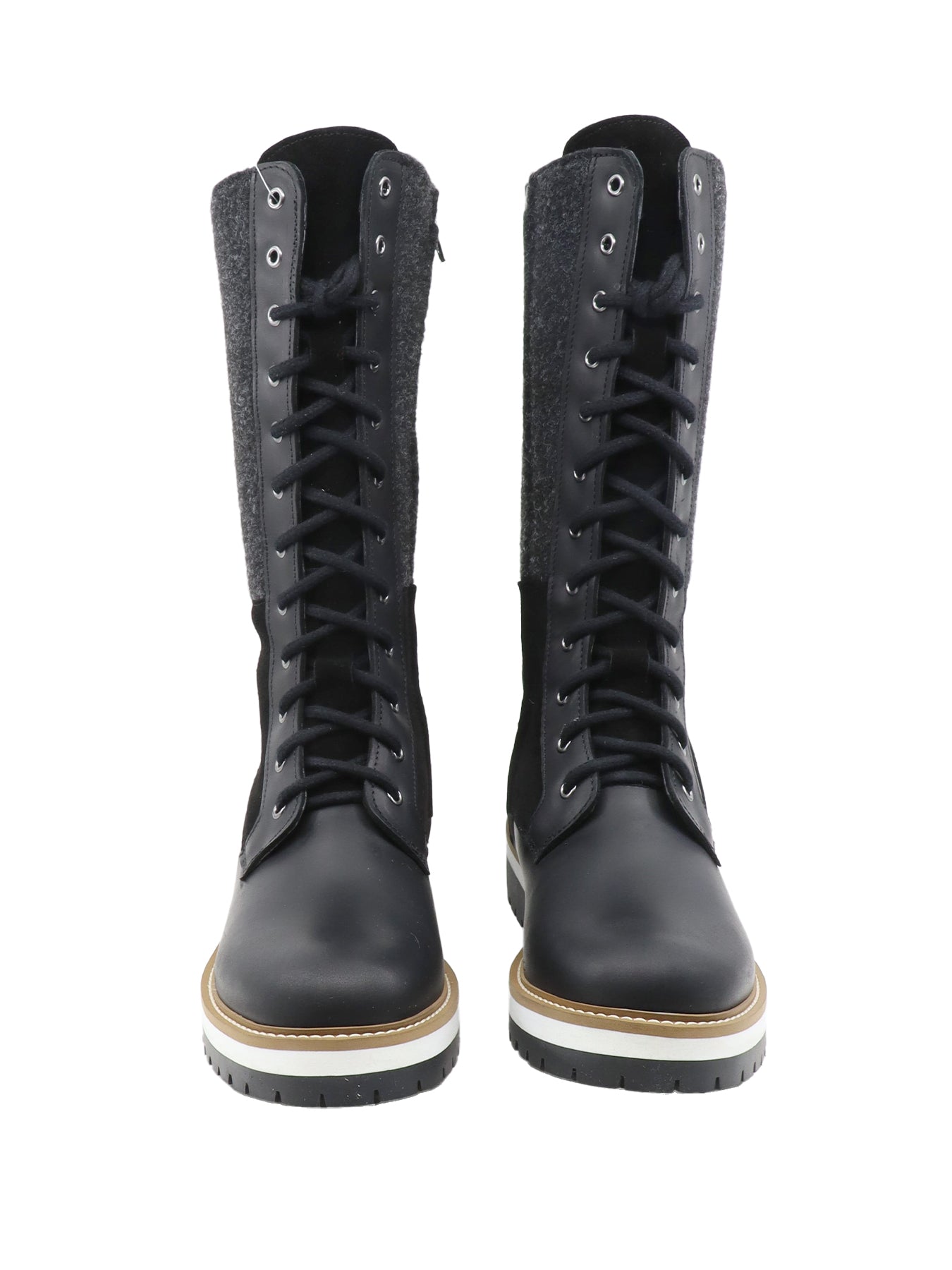 Bottes courtes bi matière en cuir/feutrine anthracite/noir La Thuile 1042