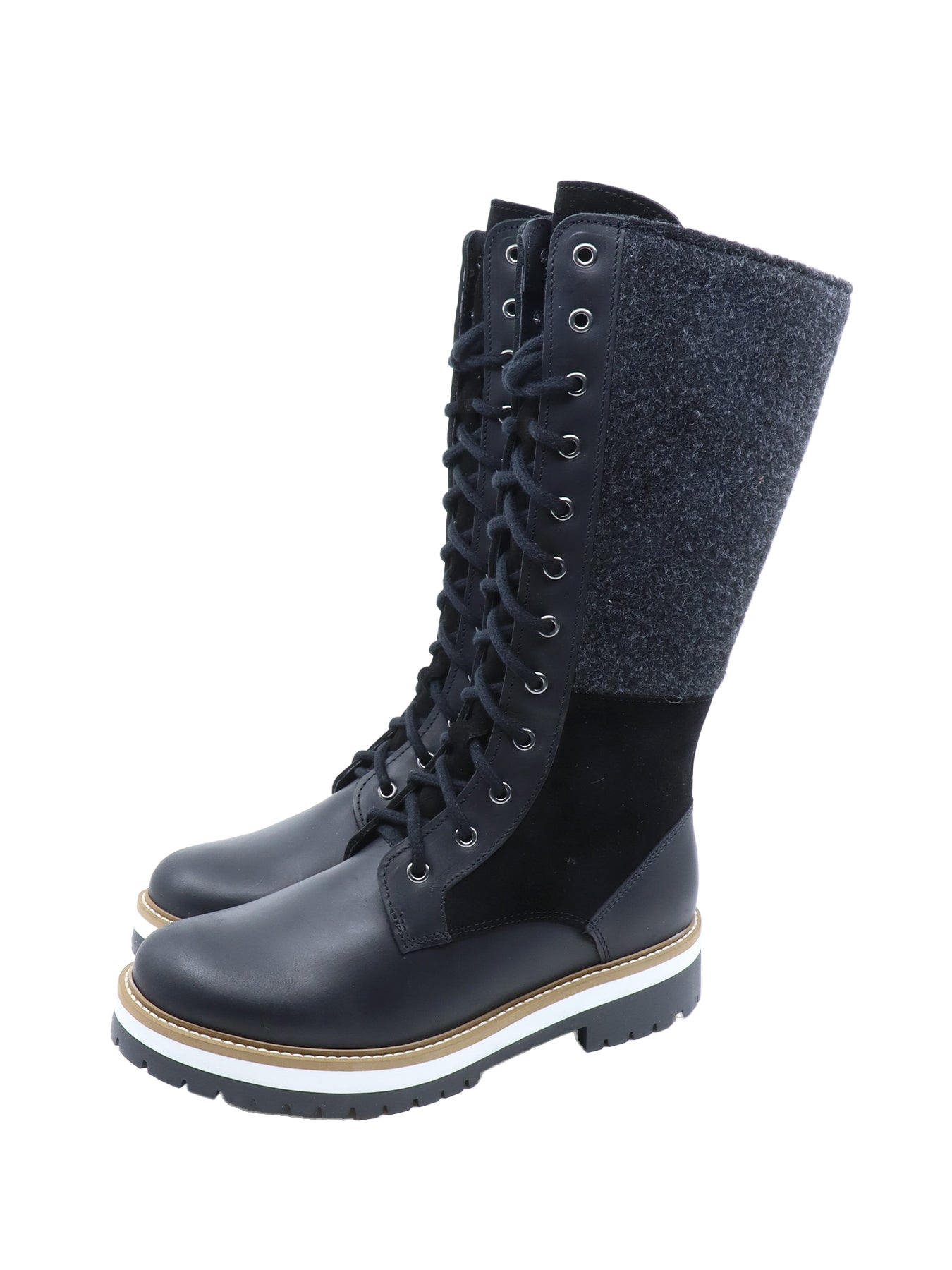 Bottes courtes bi matière en cuir/feutrine anthracite/noir La Thuile 1042