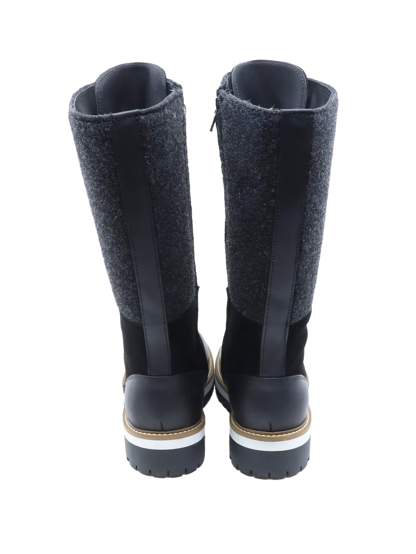 Bottes courtes bi matière en cuir/feutrine anthracite/noir La Thuile 1042