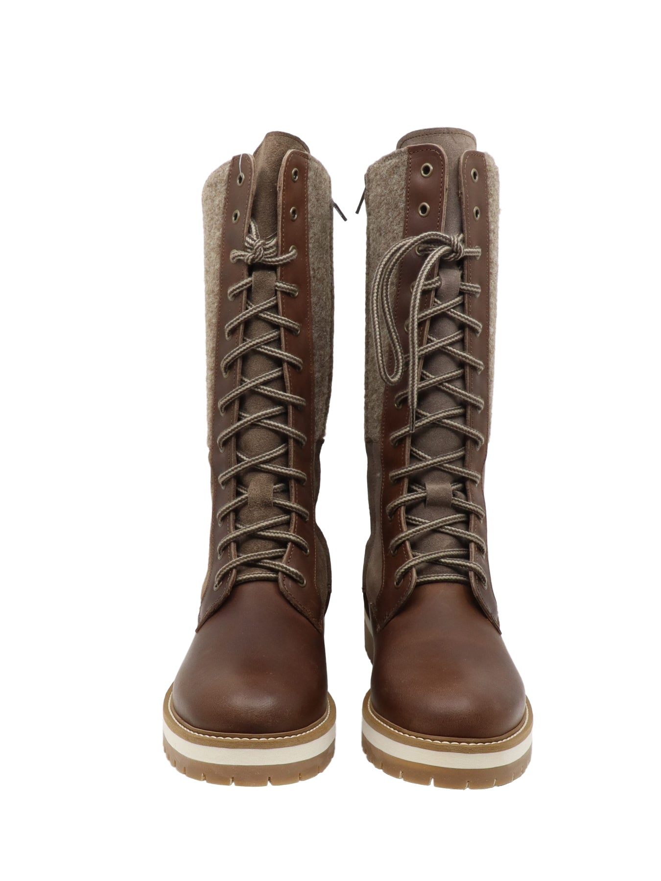 Bottes courtes bi matière en cuir/feutrine marron/cognac La Thuile 1042