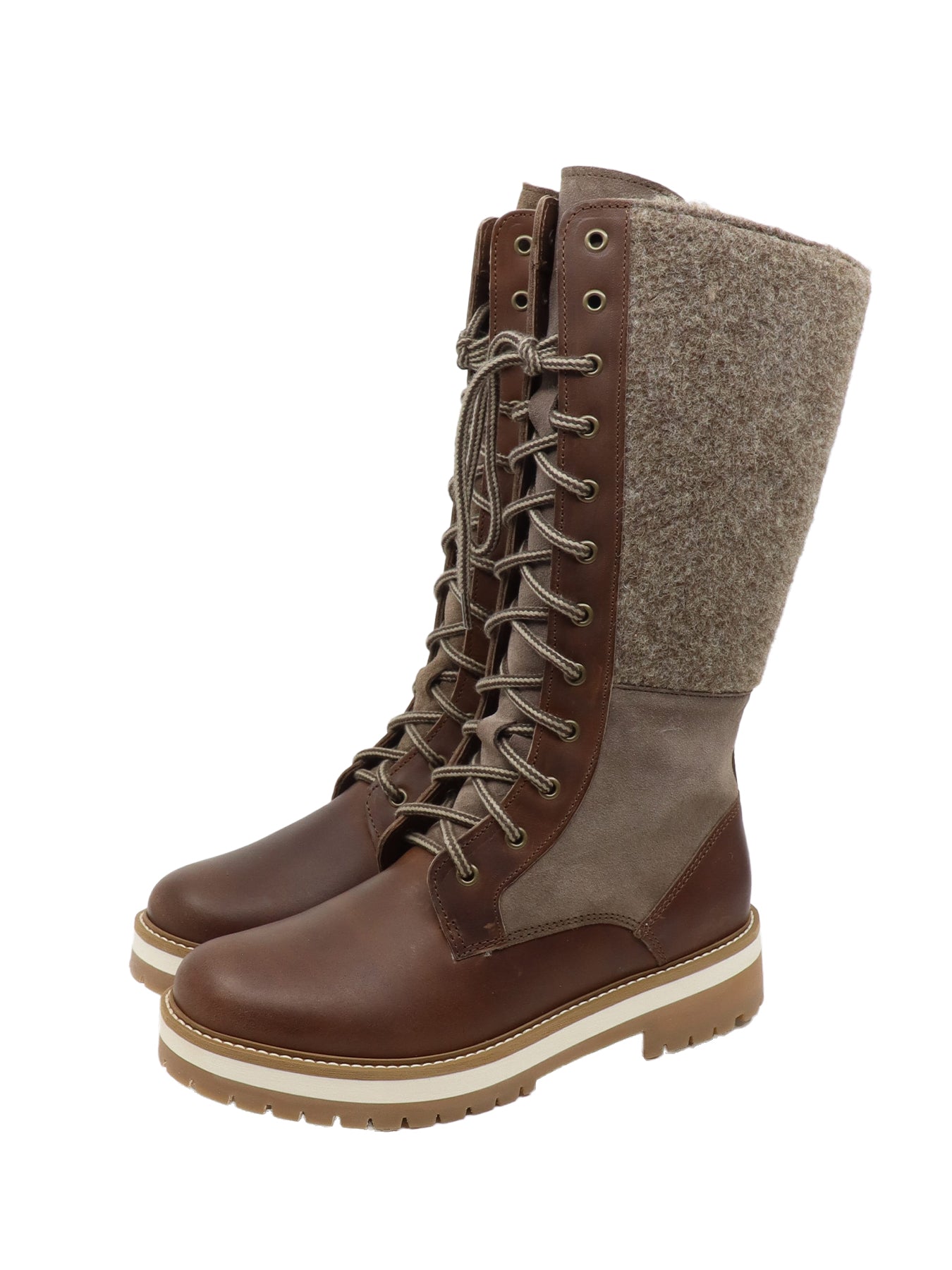 Bottes courtes bi matière en cuir/feutrine marron/cognac La Thuile 1042