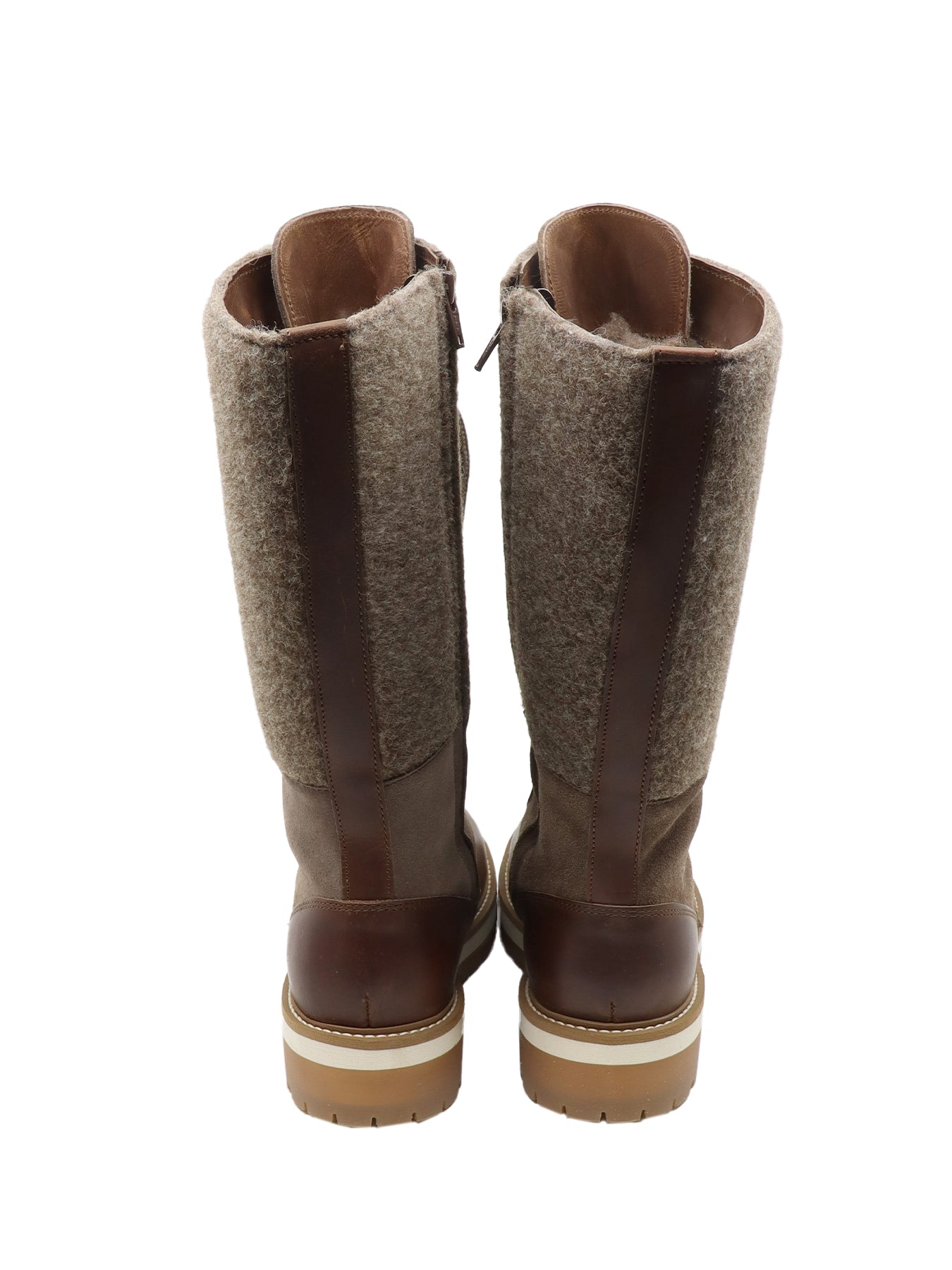Bottes courtes bi matière en cuir/feutrine marron/cognac La Thuile 1042