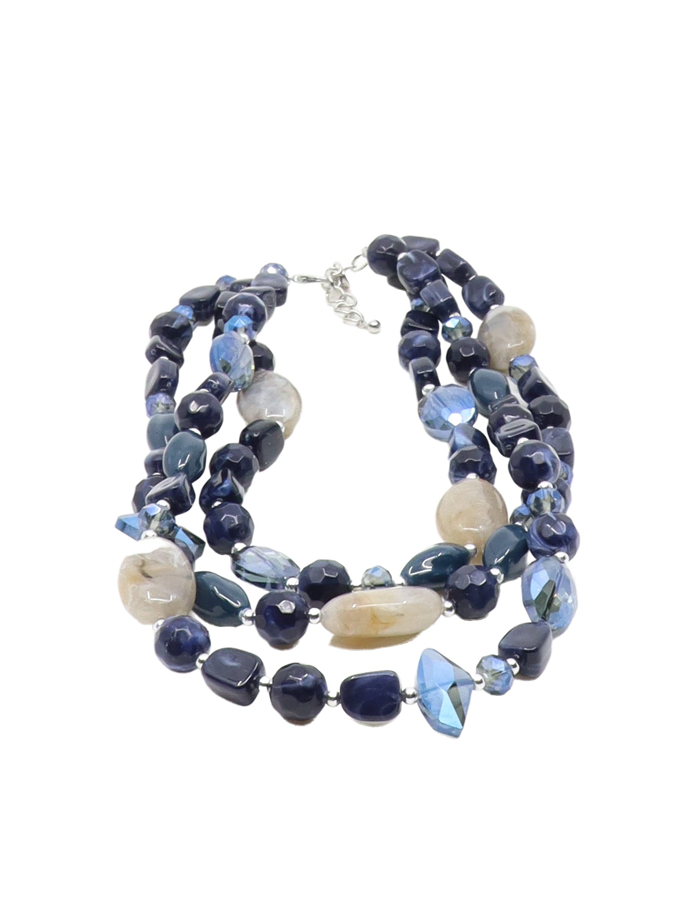 3-reihige ausgefallene Halskette mit blauem Stein