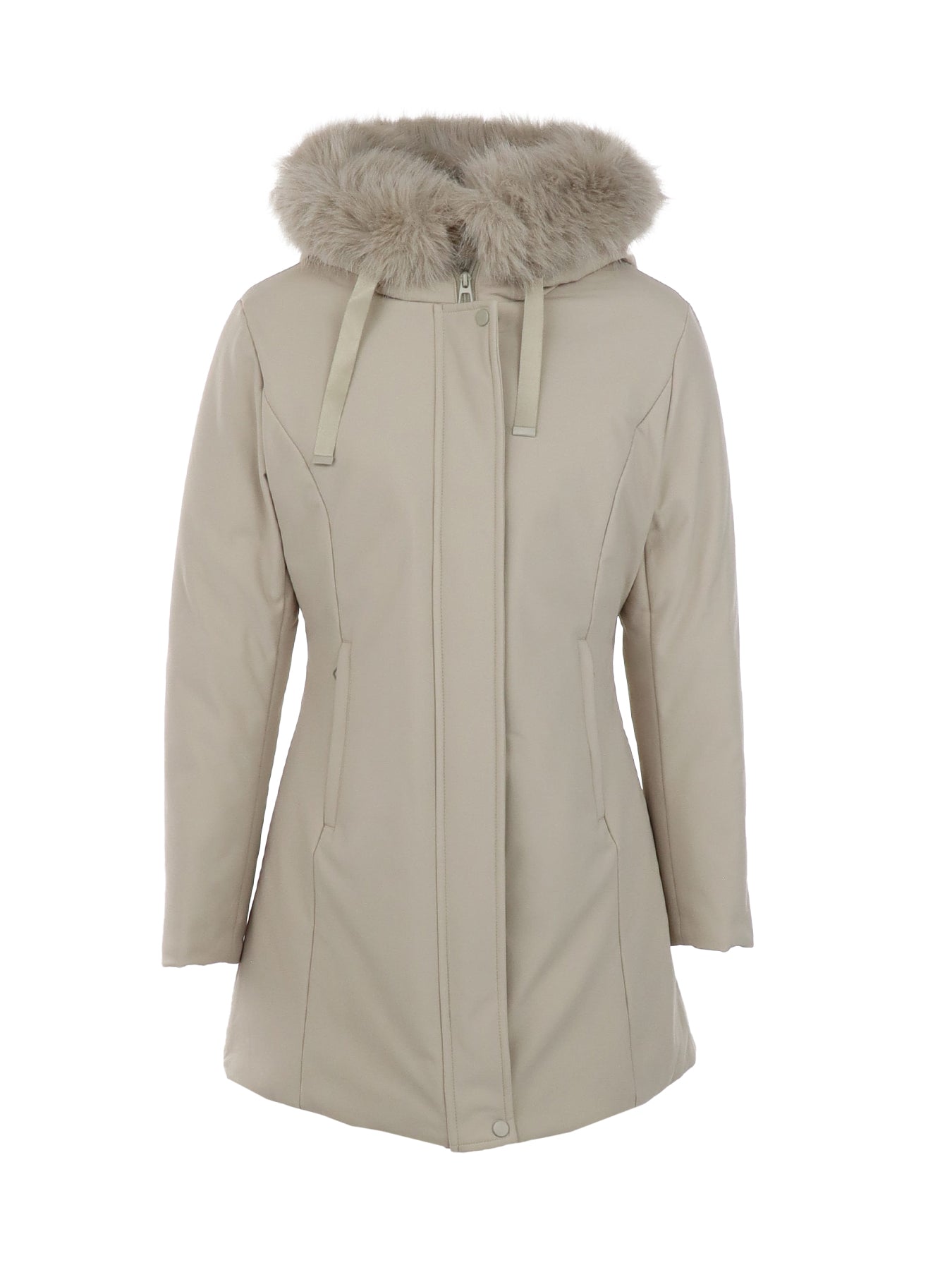 Mittellange Sand-Daunenjacke