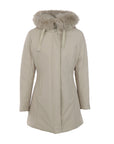 Mittellange Sand-Daunenjacke
