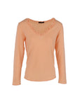 Lachsoranger Pullover mit Rüschen und V-Ausschnitt