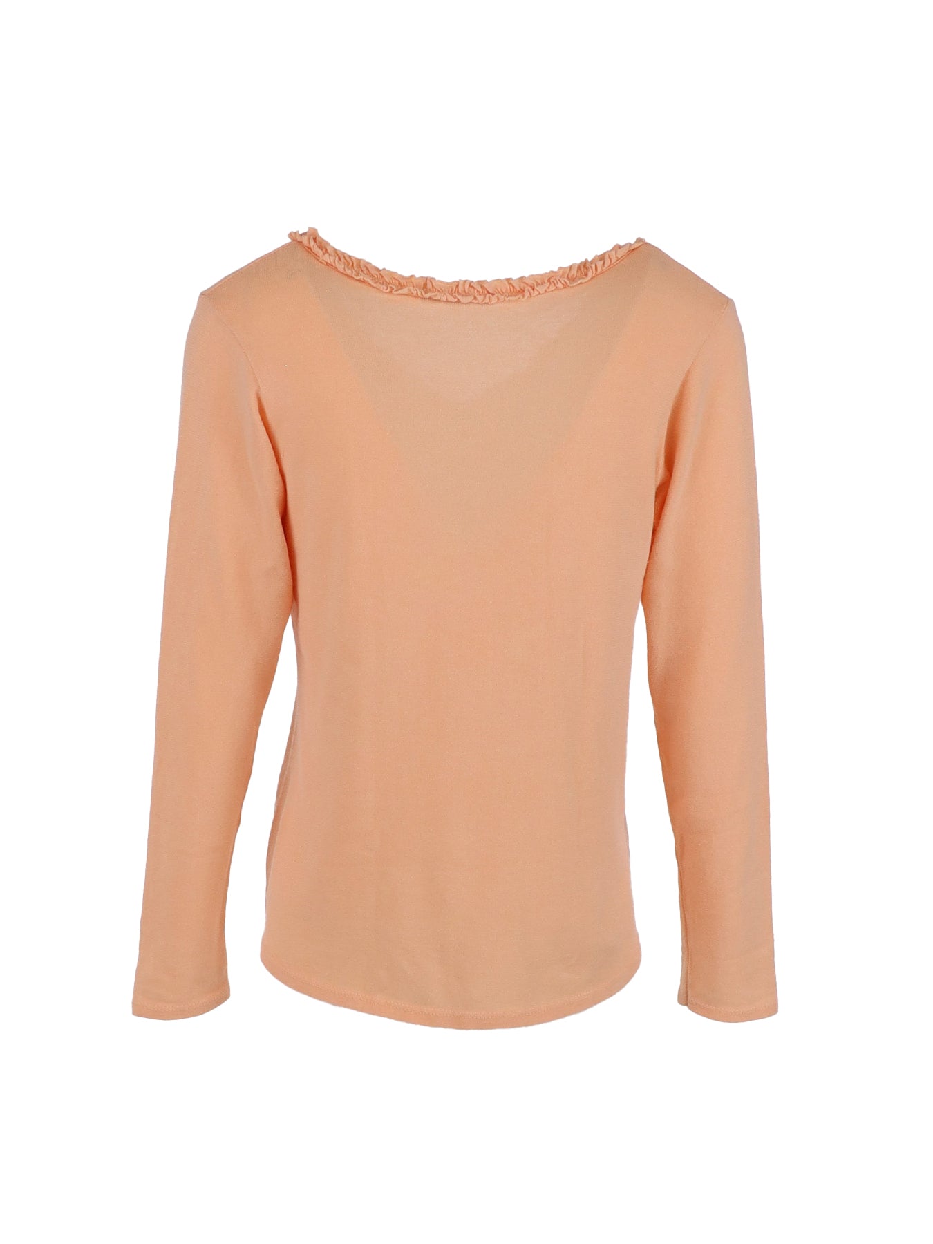 Lachsoranger Pullover mit Rüschen und V-Ausschnitt
