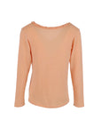 Lachsoranger Pullover mit Rüschen und V-Ausschnitt