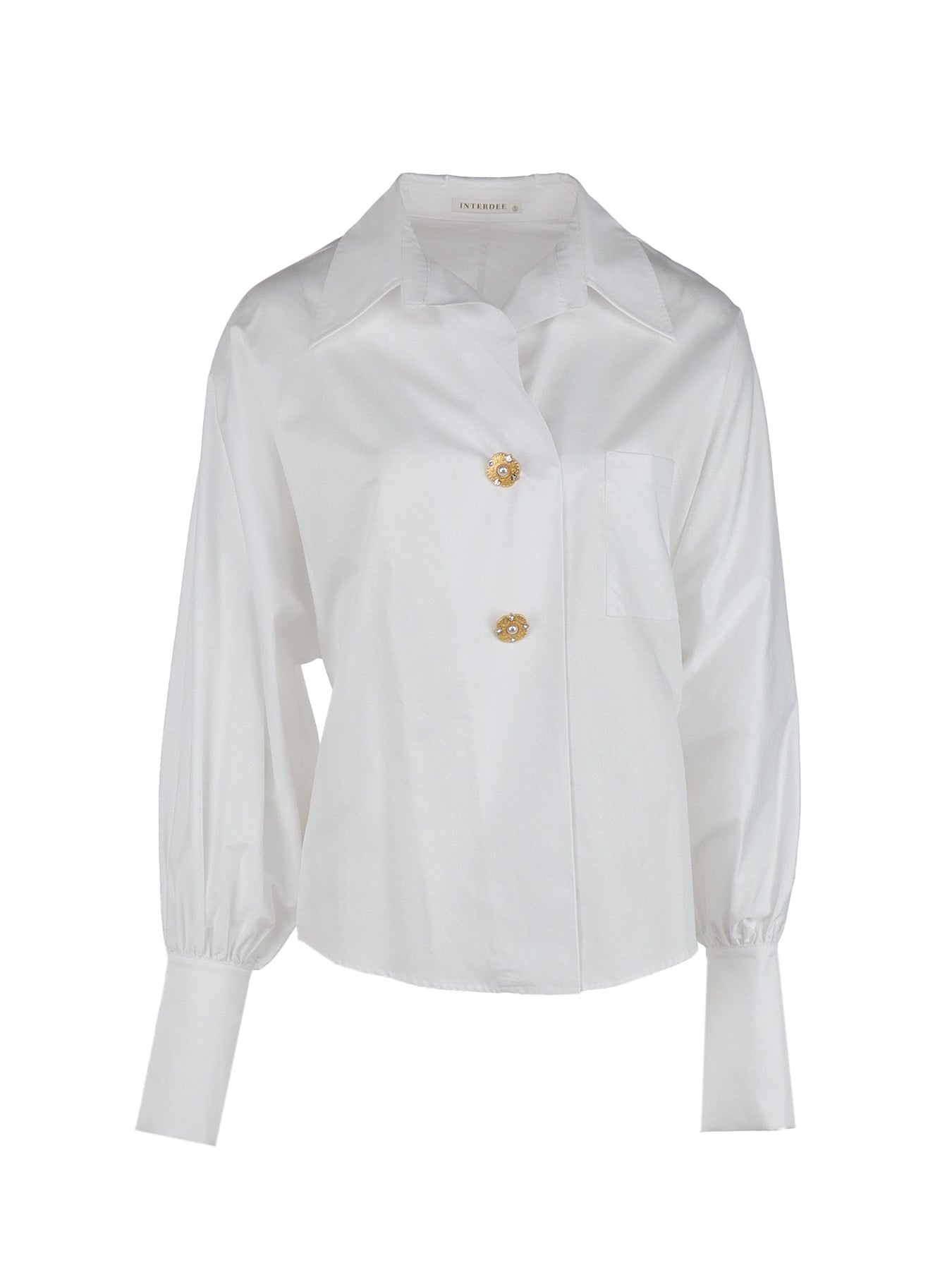 Weiße Bluse von Interdee mit goldenen Knöpfen