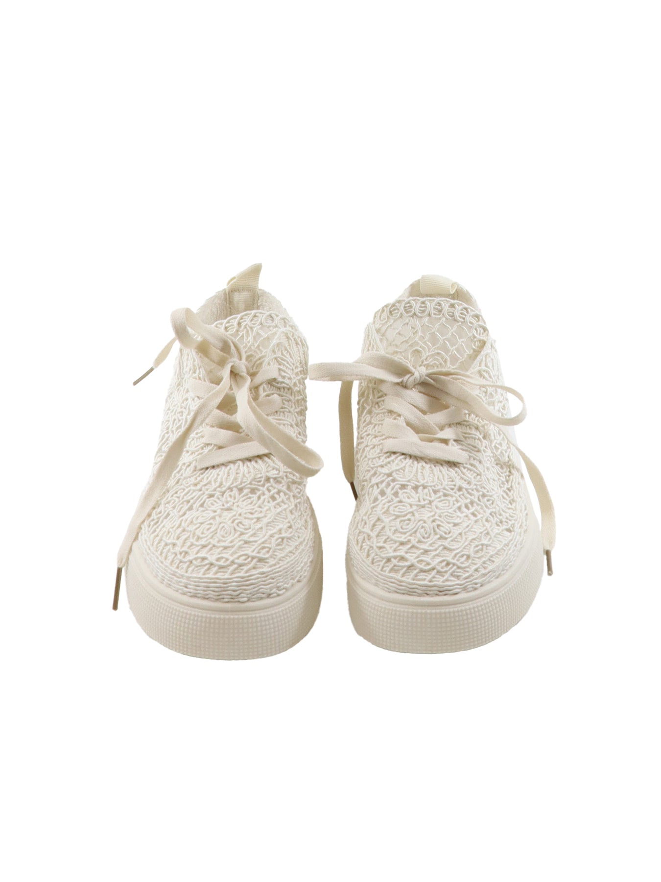 Ecrufarbene Keilsneakers mit Spitze