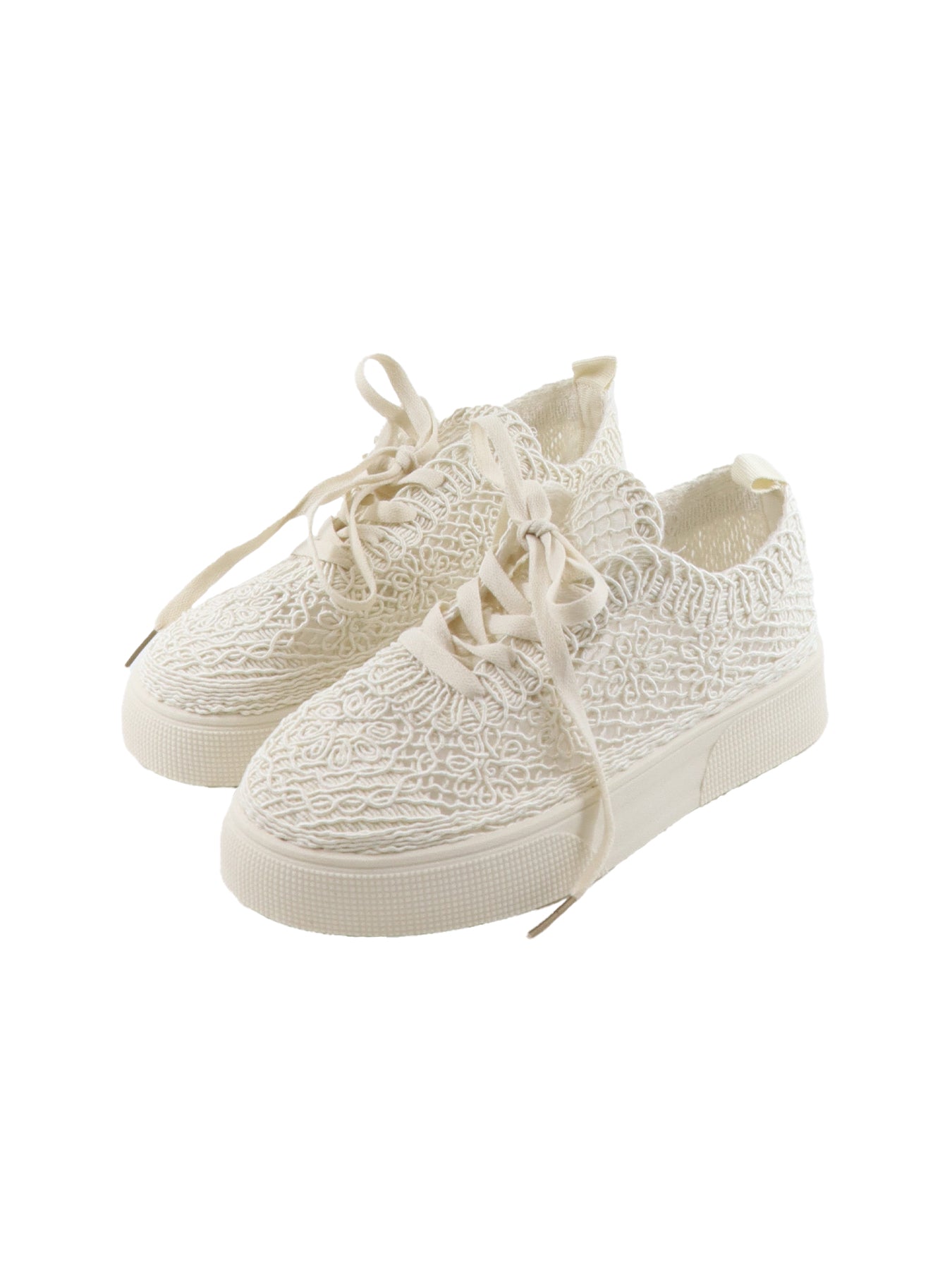 Ecrufarbene Keilsneakers mit Spitze