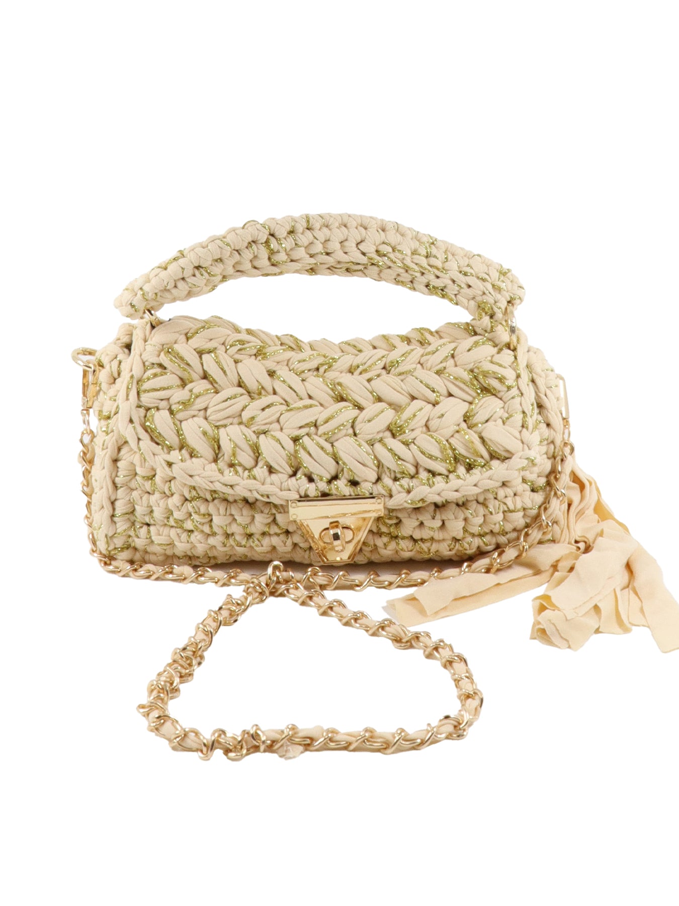AUREN geflochtene Tasche in Ecru/Gold