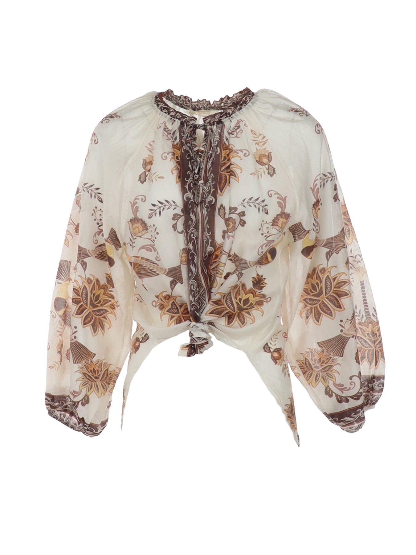 Blouse motifs fleurs marron-marine