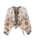 Blouse motifs fleurs marron-marine