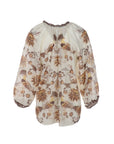 Blouse motifs fleurs marron-marine
