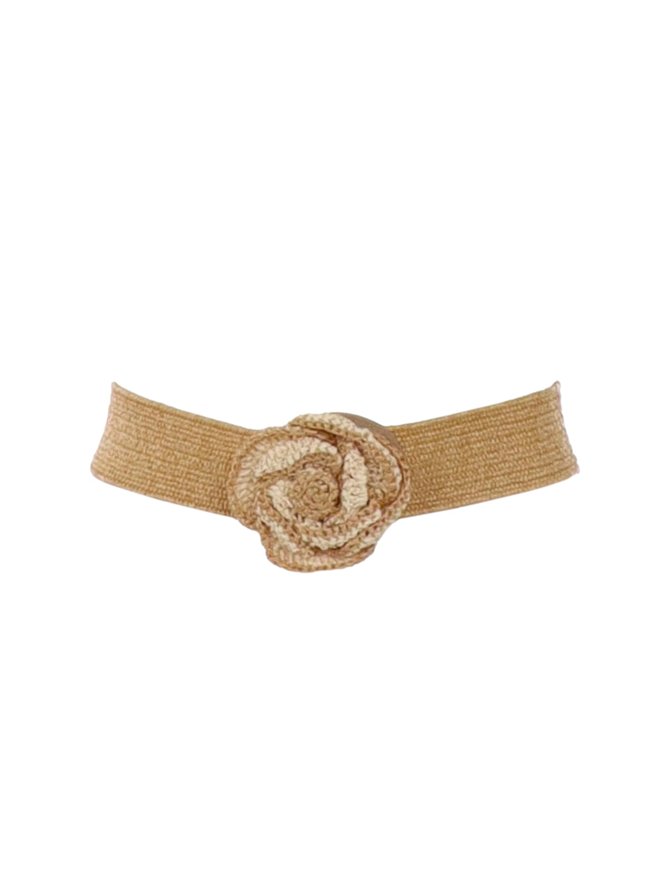 Ceinture paille beige à fleur
