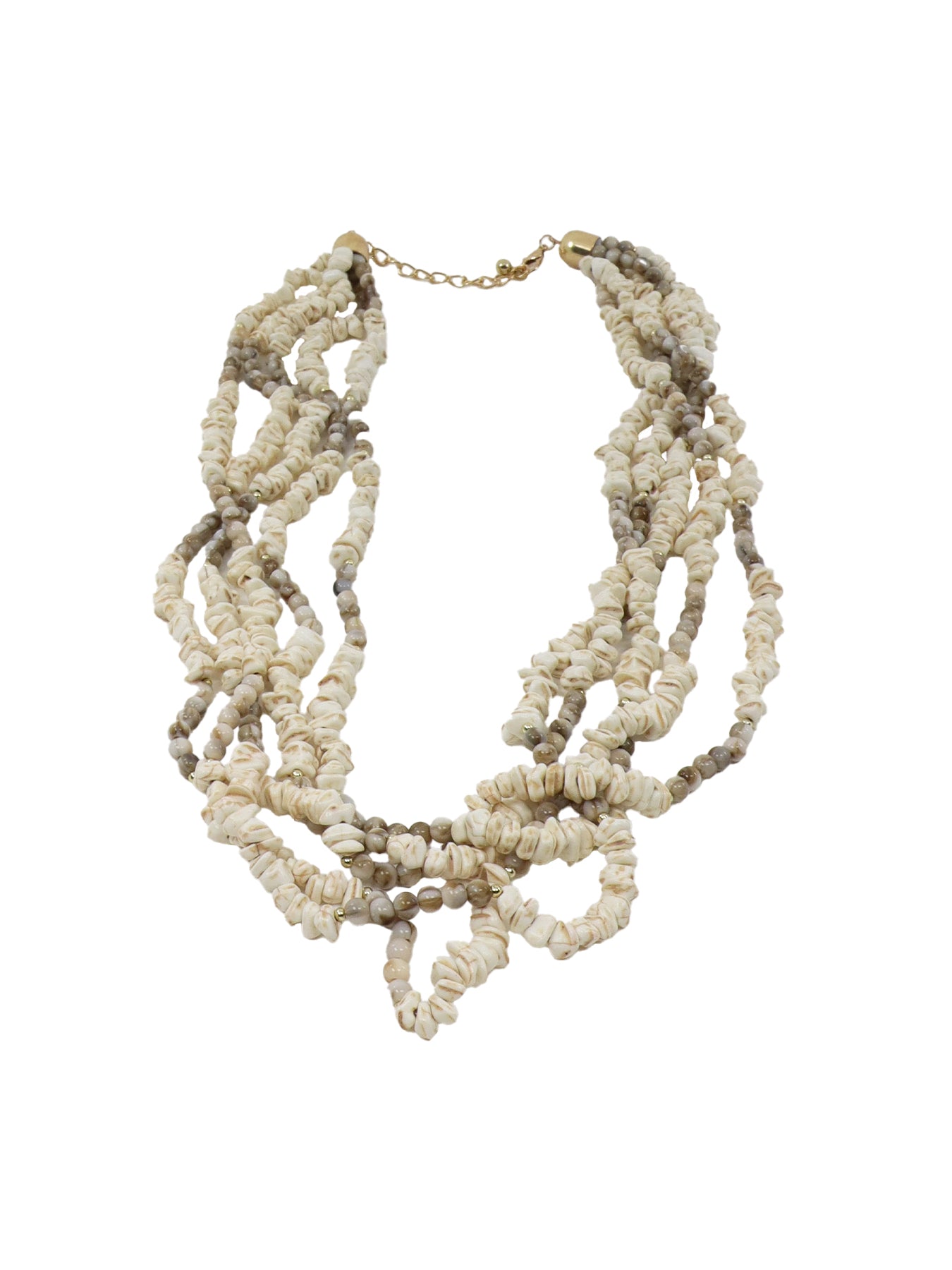 Collier 4 rangs pierres écru taupe