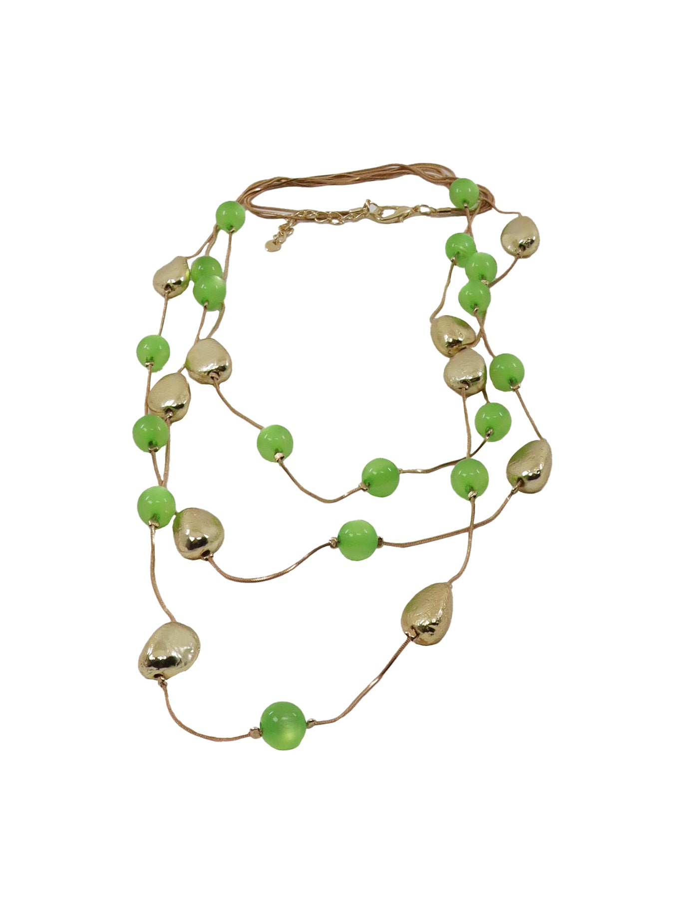 Collier long fin perles vert