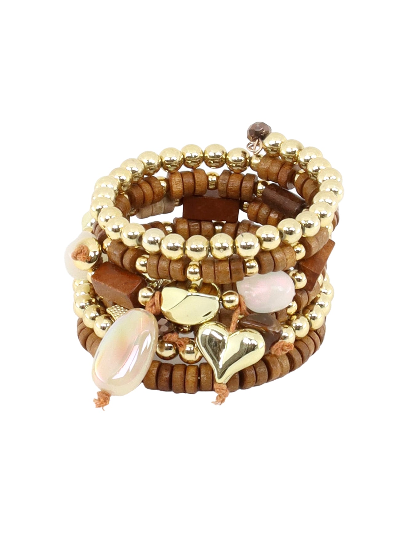 Bracelet multi-rangs camel cœurs dorés
