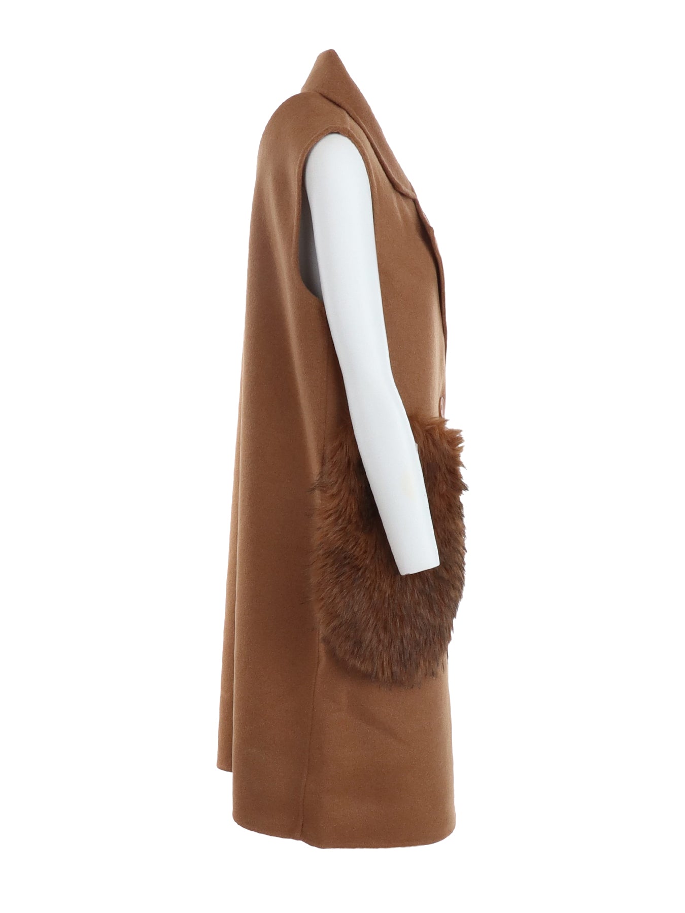 Gilet cognac 2 poches fourrure