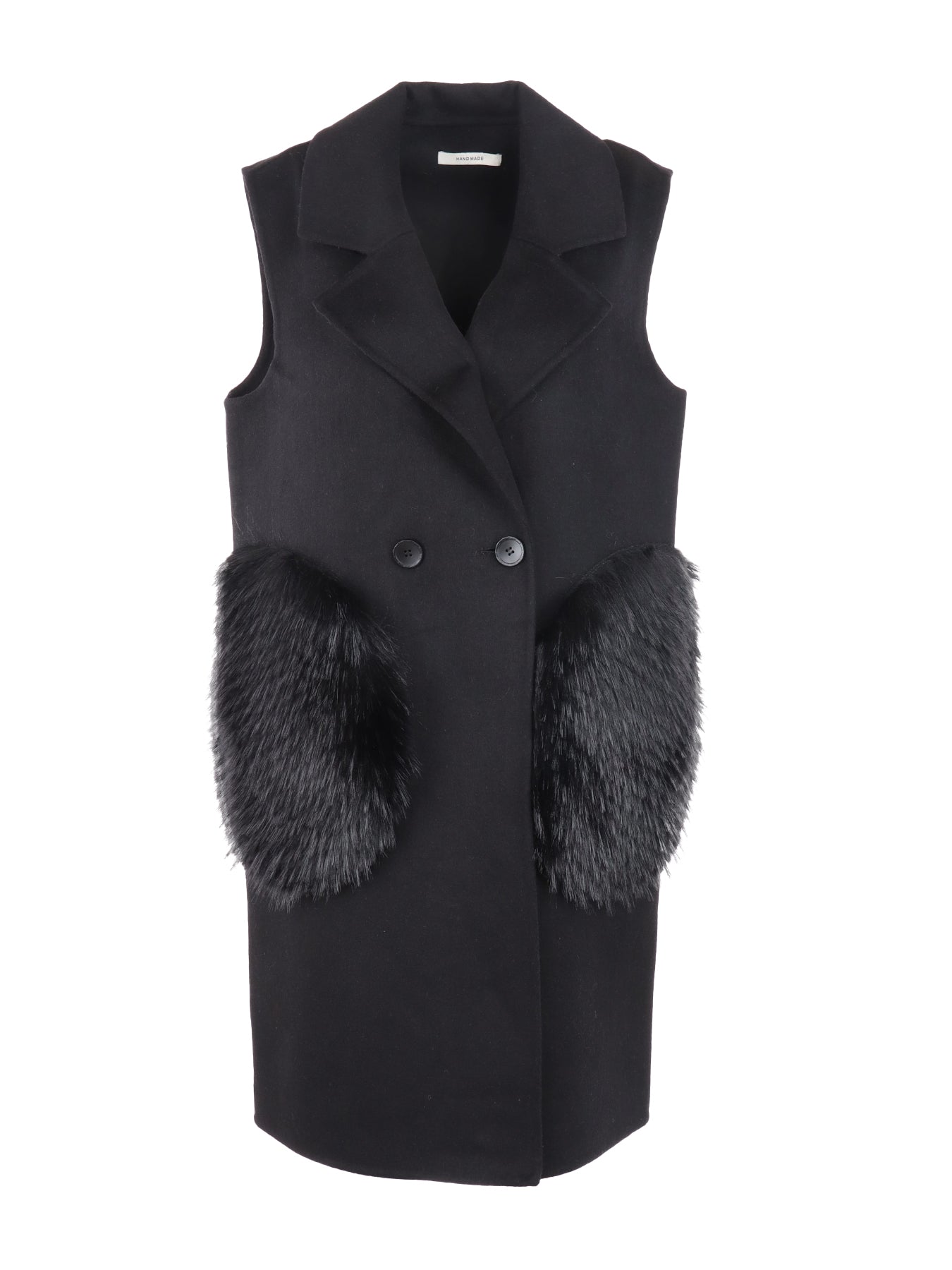 Gilet noir 2 poches fourrure
