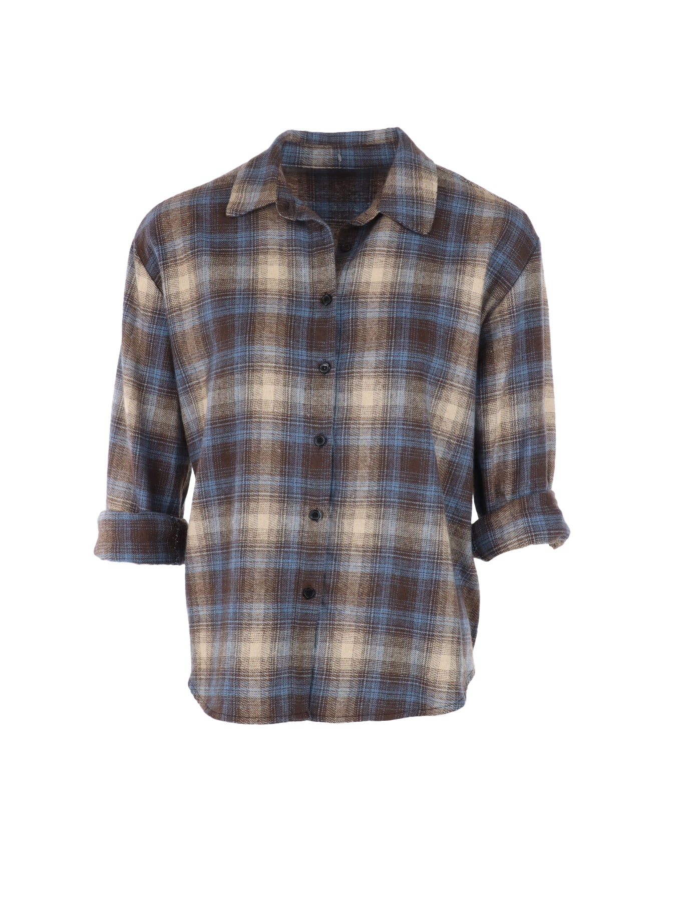 chemisier à carreaux denim-marron