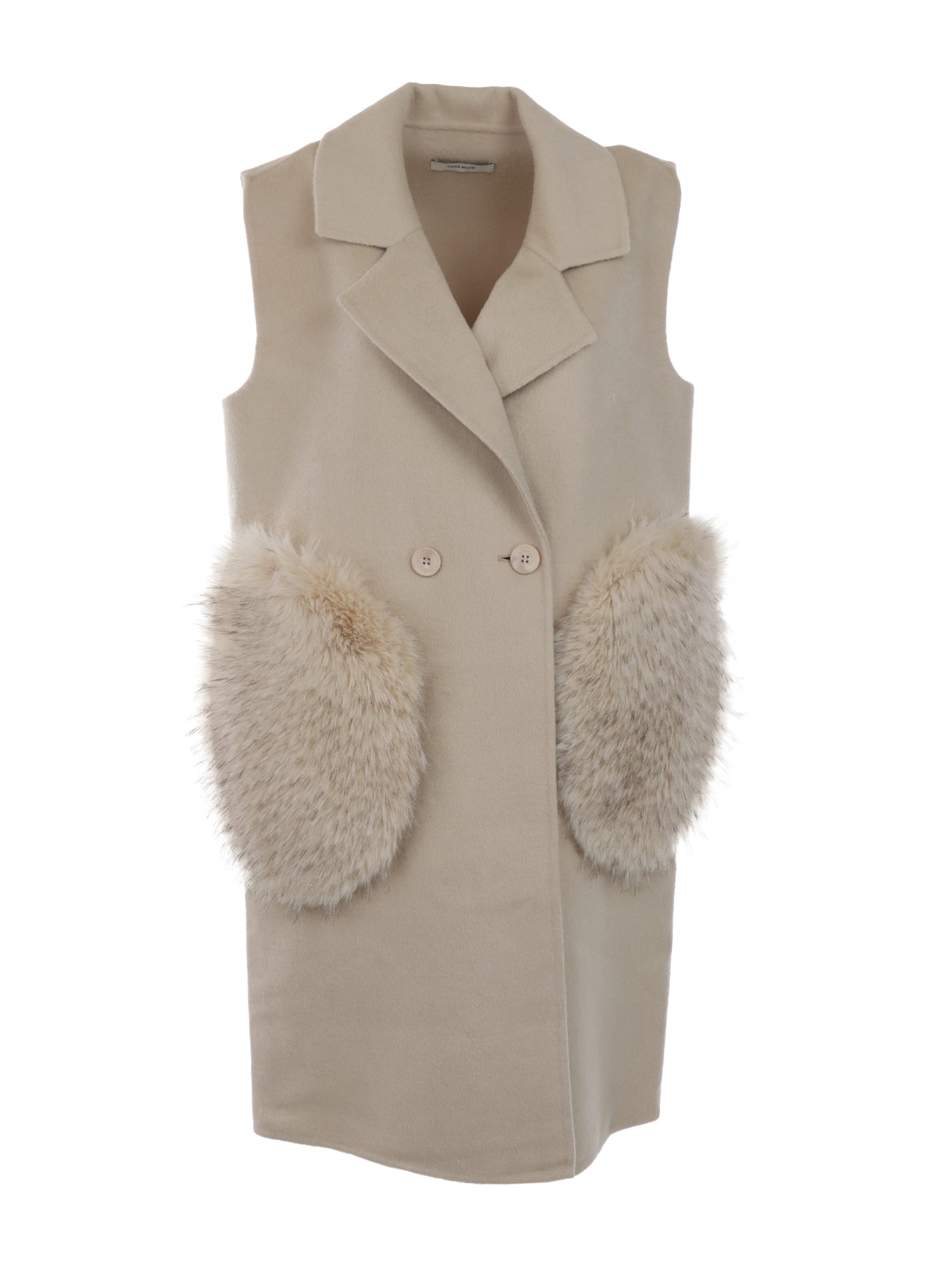 Gilet beige 2 poches fourrure