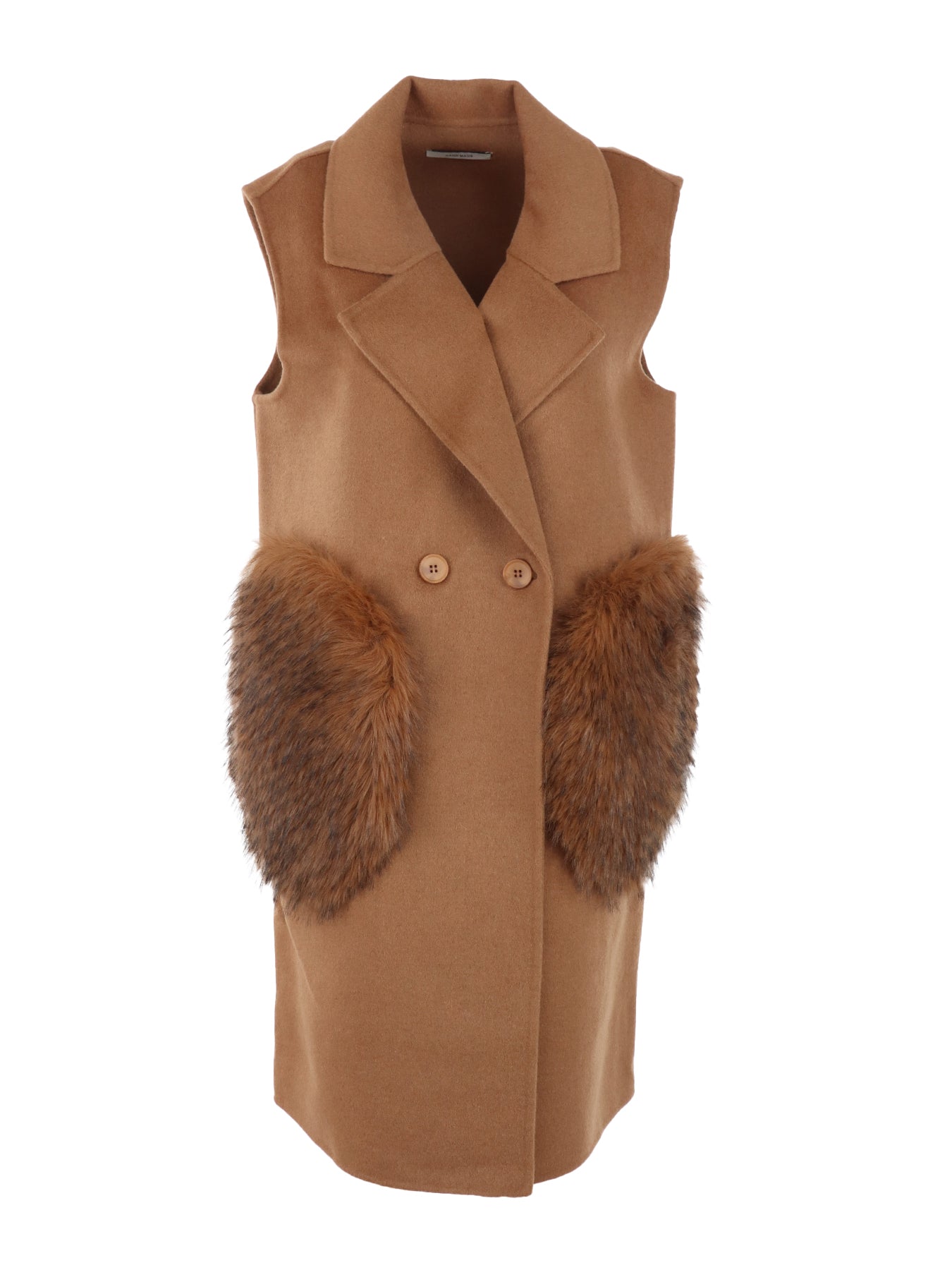 Gilet cognac 2 poches fourrure