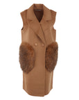 Gilet cognac 2 poches fourrure