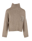Pull Interdee taupe poche ornée de séquins