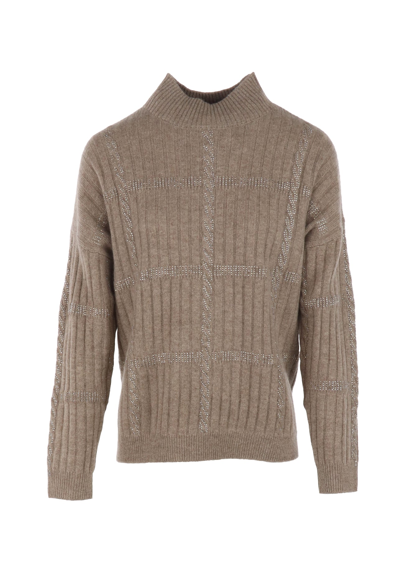 Pull Interdee maille torsadée taupe/ strass
