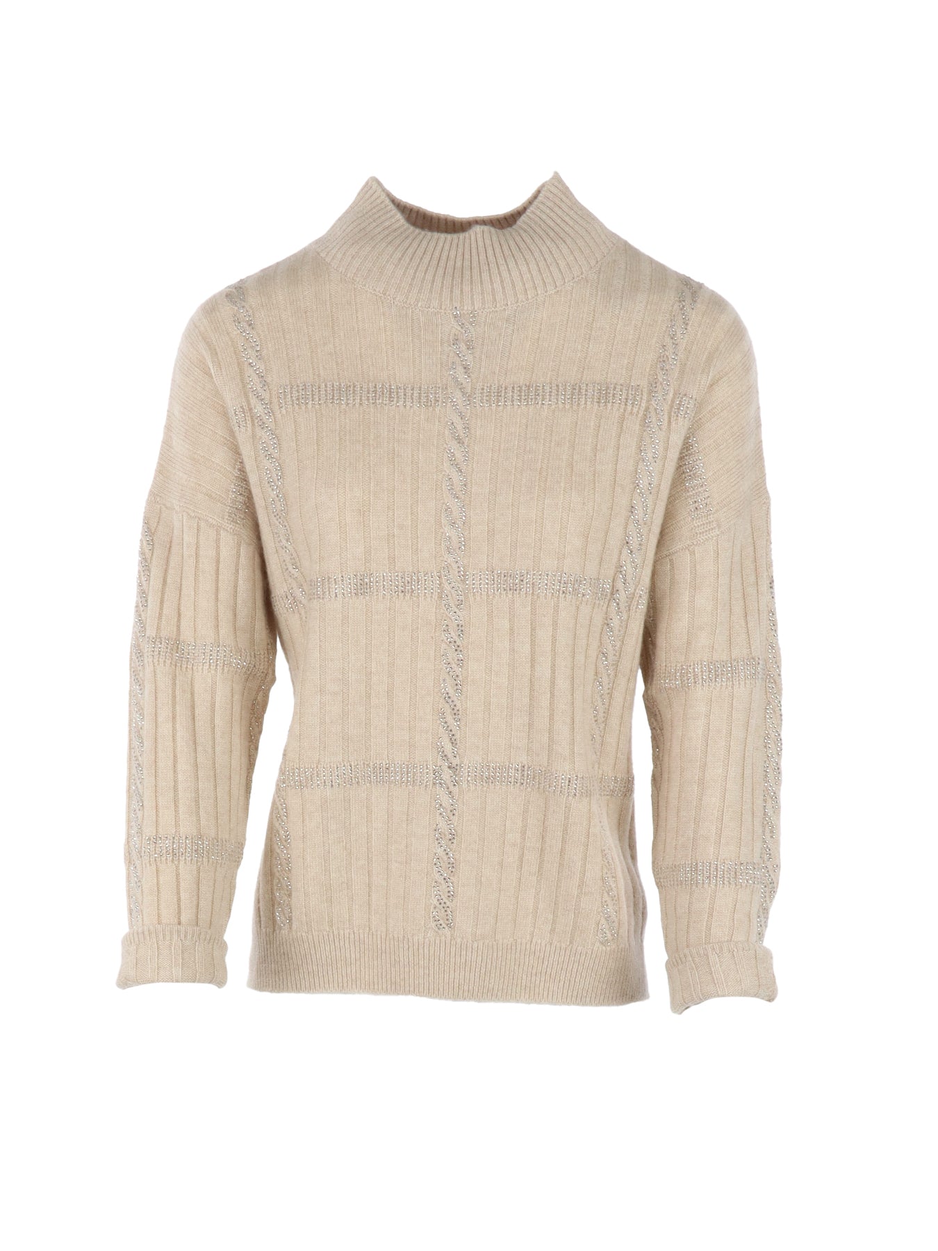 Pull Interdee maille torsadée beige/ strass