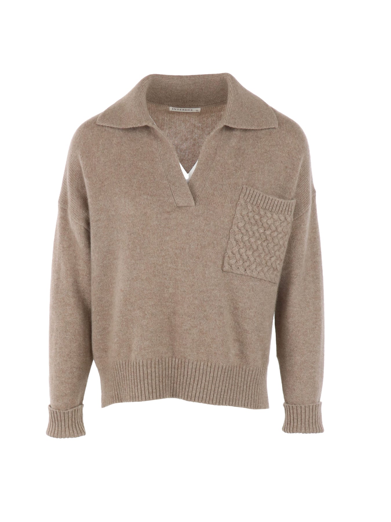 Pull Interdee taupe poche torsadée