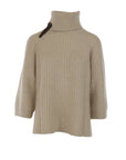 Pull col roulé beige Interdee martingale cuir