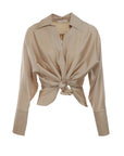 Blouse en soie encolure fendue beige Interdee