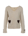 Pull col V poches basses COEURS beige