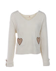 Pull col V poches basses COEURS écru