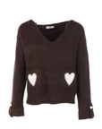 Pull col V poches basses COEURS coffee