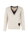 Pull col V bicolore COEUR taille beige-coffee