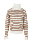 Pull col roulé rayures COEUR poches/ écru camel
