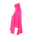 Pull col roulé manches côtes rose vif