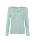 Sweat col V AMOUR vert d'eau