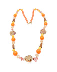 Collier long perles rondes orange/sertissage doré