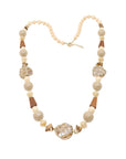 Lange Kette Runde Perlen Beige Goldfassung