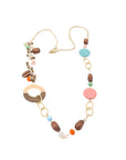 Collier long bois anneau turquoise /corail