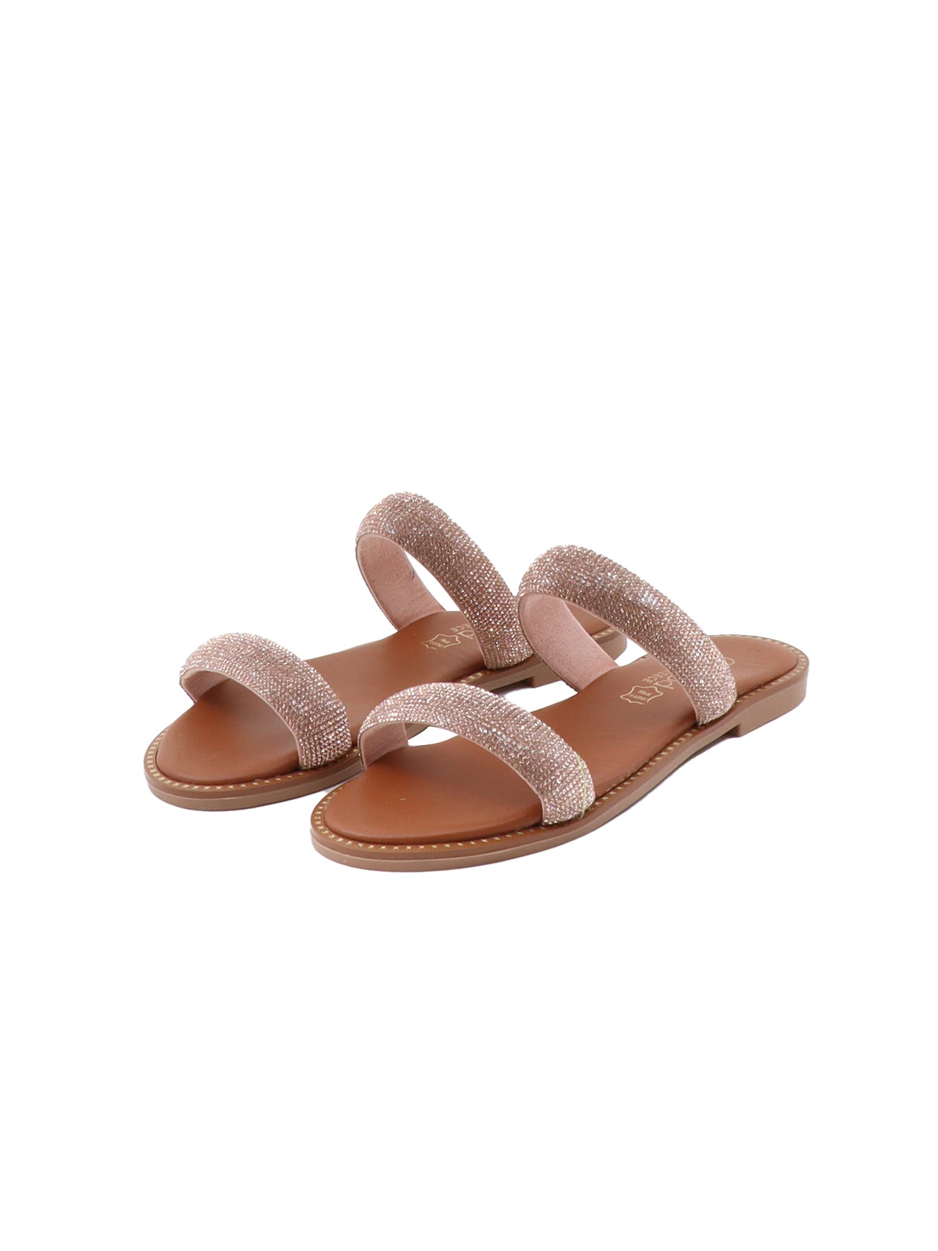 Nu-pied cuir bronze strass